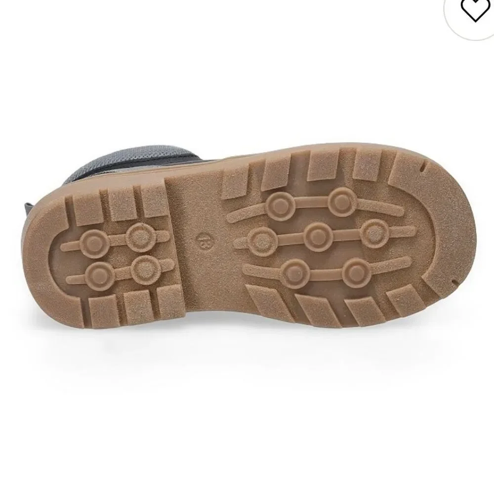 Navy Kids Lace-Up Ankle Boots with Brown Sole